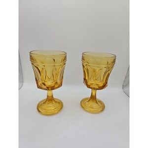 Vintage Anchor Hocking Fairfield Amber Wine Stem Goblets set of 2.